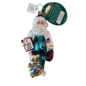Radko Christmas ornament Dr Claus Cares Santa with masked bear Poland